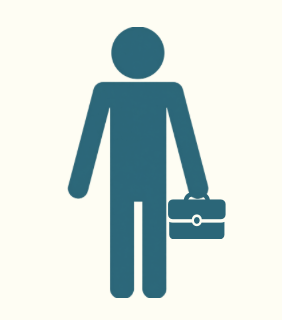 Icône d'un homme stylisé tenant une mallette.